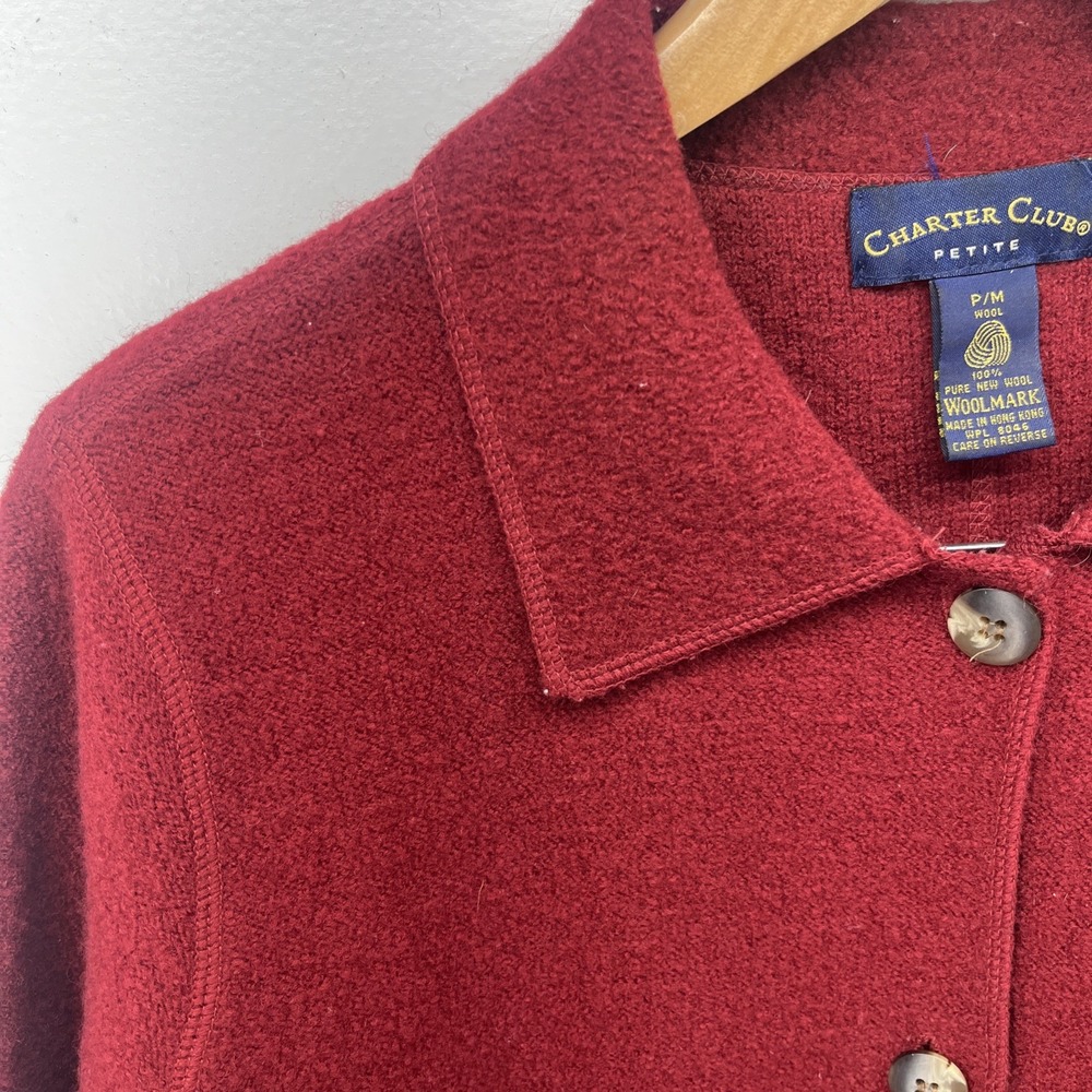 Vintage Charter Club Collared Cardigan Womens Petite Med Red Button Up 100% Wool - Picture 3 of 15